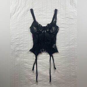 AVIDLOVE Black Sheer Lace Bustier with Garter Attachments (fits small for med)